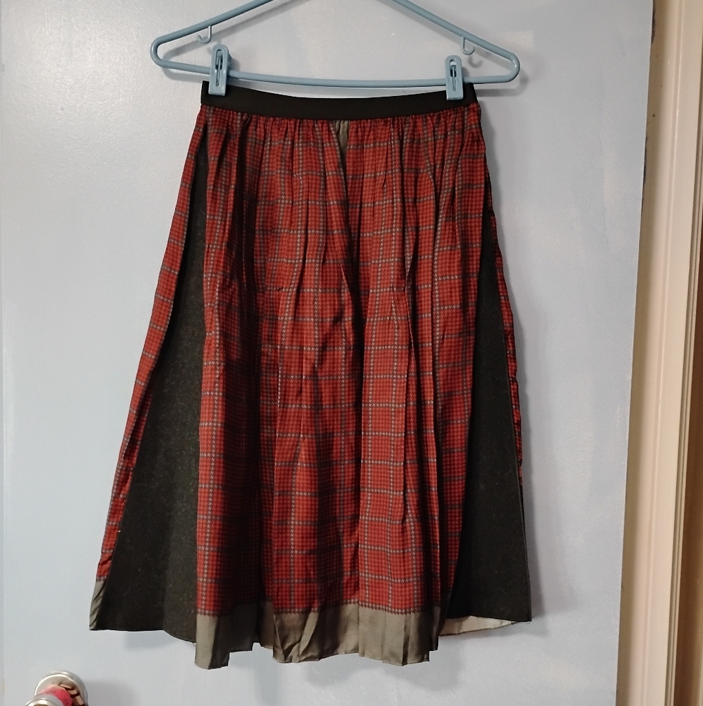 Hache Mixed Media Plaid Pull On Skirt S